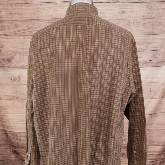 ROUNDTREE & YORKE LONG SLEEVE BROWN PLAID BUTTON DOWN SHIRT MENS SZ XL - Picture 4 of 6